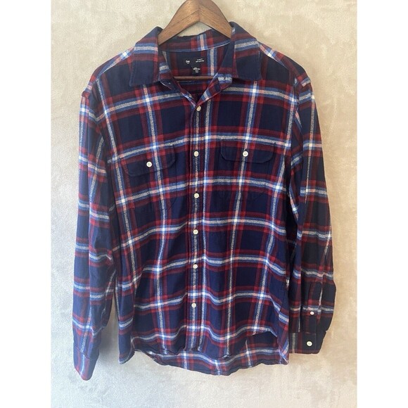 Gap Other - Gap Flannel Shirt Men's L Blue Plaid Collared Classic Fit Button Up Long‎ Sleeve